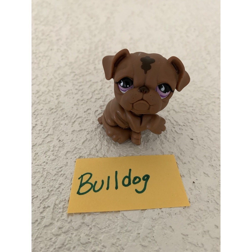 Littlest Pet Shop LPS Retired Bulldog #881 Brown  with Purple Eyes Hasbro